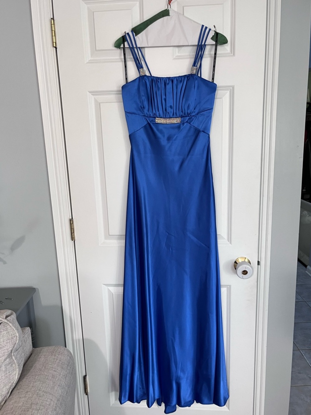 Jessica McClintock blue satin floor-length gown, sz 5